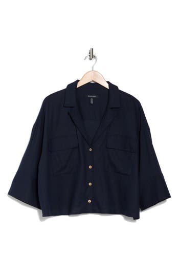 Ellen Tracy Boxy Cuffed Sleeve Button-down Shirt