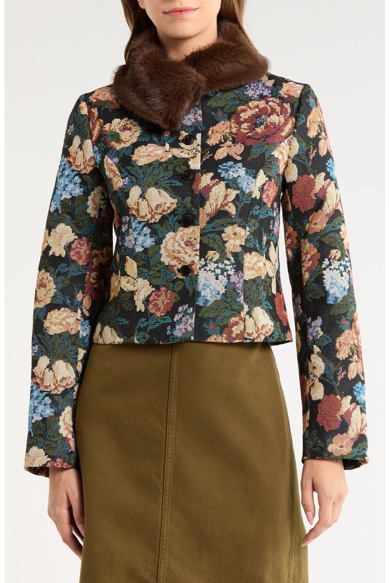 Matilda Faux Fur Trim Jacket, Alternate, color, VILLANDRY