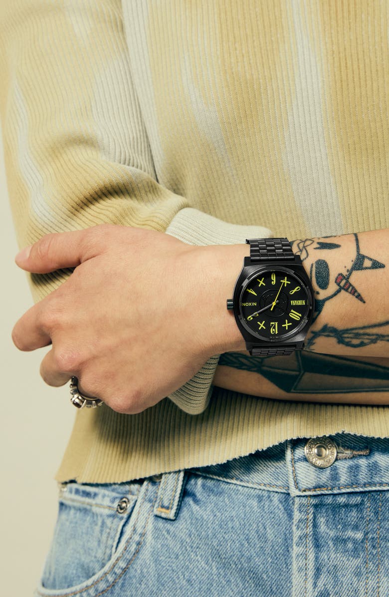 Nixon Nirvana Time Teller Bracelet Watch, 37mm, Alternate, color, Silver Nirvana Smiley Face