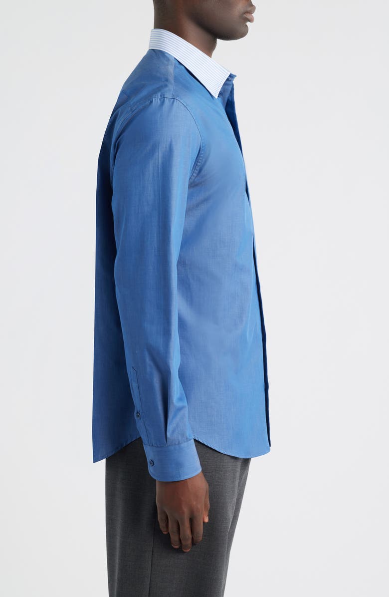 Emporio Armani Blue Cotton Button-Up Shirt with Pinstripe Collar, Alternate, color, Solid Bright Blue