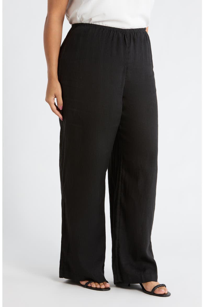 Pull-On Wide Leg Linen Pants, Alternate, color, BLACK