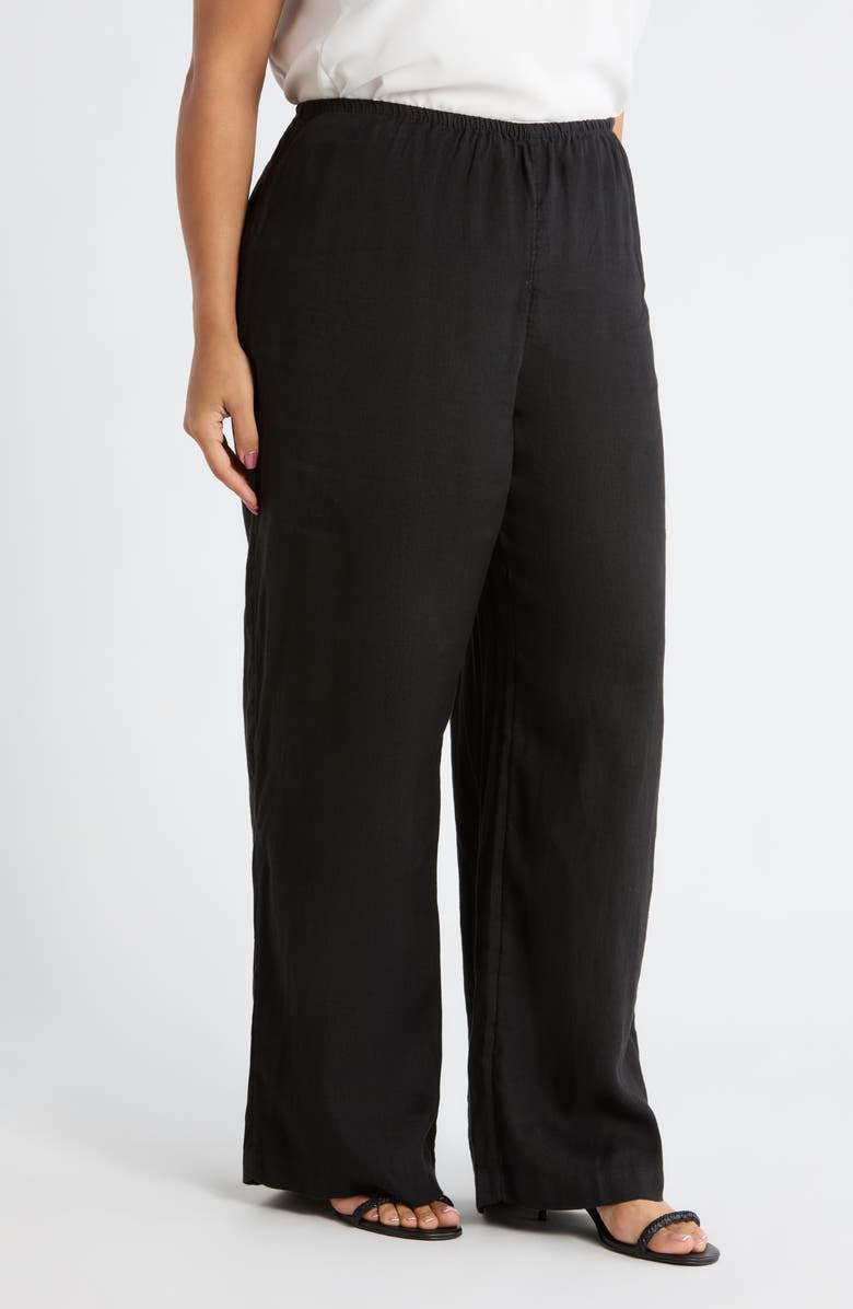 Caslon<sup>®</sup> Pull-On Wide Leg Linen Pants, Alternate, color, Black