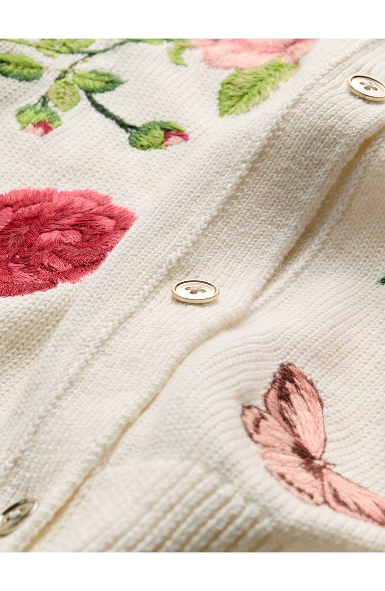 Alice + Olivia Dollie Embroidered Cotton & Linen Blend Cardigan, Alternate, color, Garden Gossip Off White