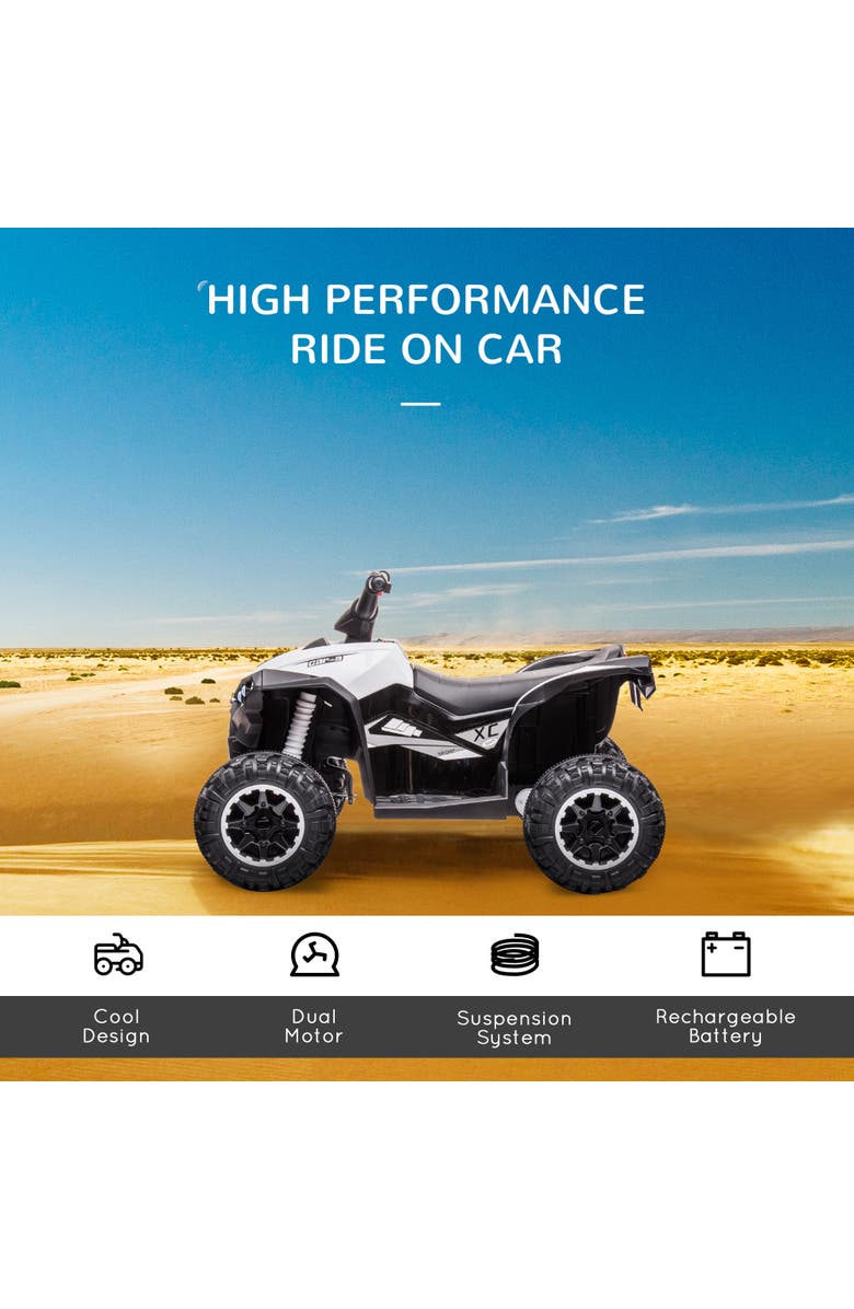 Aosom 12V Kids ATV Quad Car with Forward & Backward, Wear-Resistant Wheels, Music, Alternate, color, White