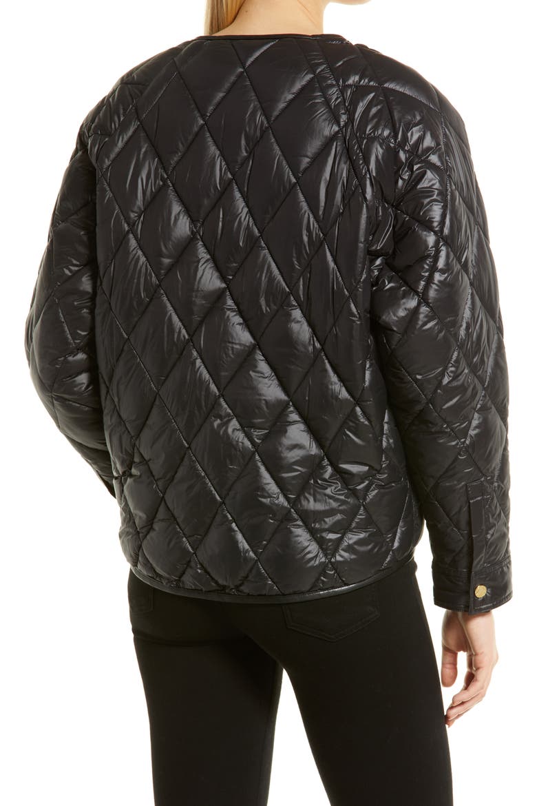 V-Neck Quilted Water Resistant Jacket, Alternate, color, BLACK