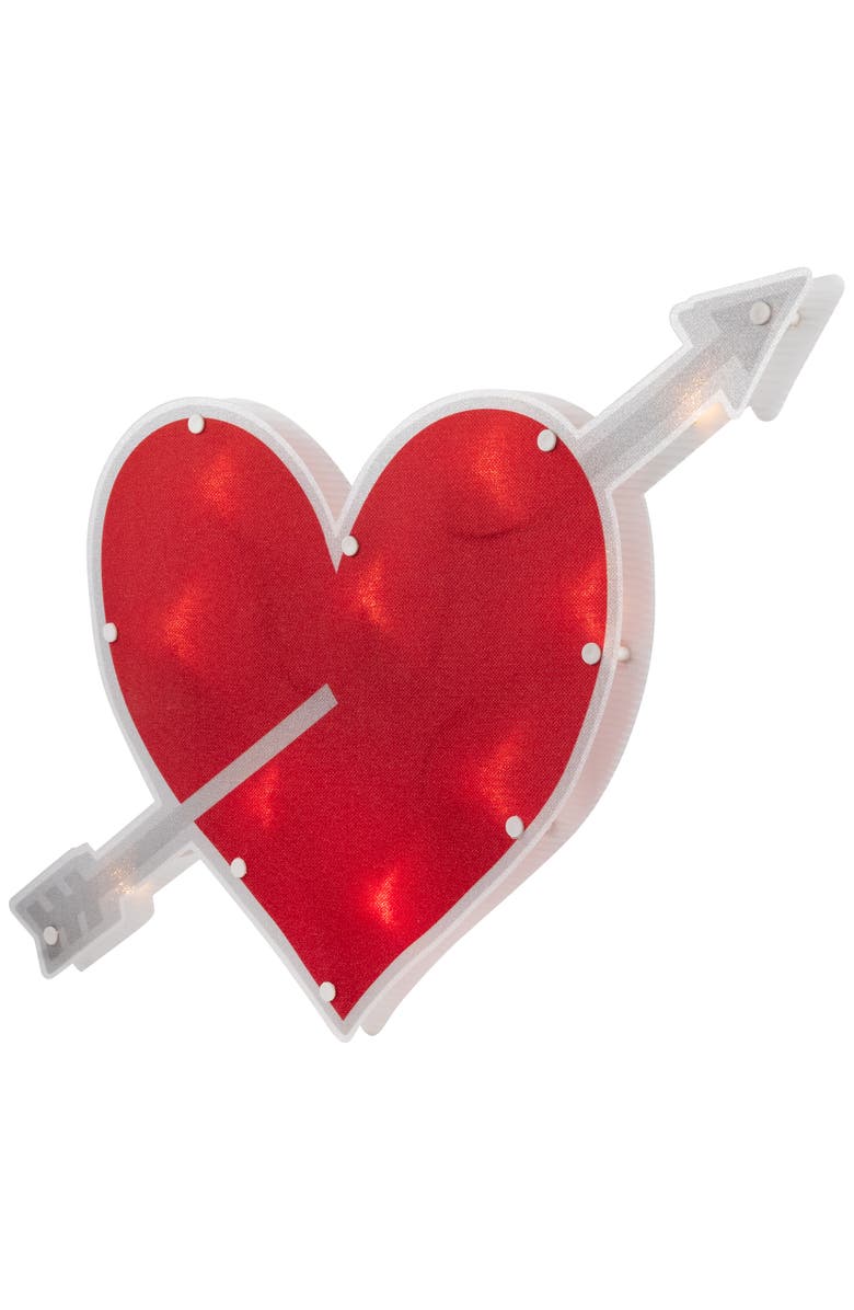Northlight 18" Red and White Lighted Heart with Arrow Valentine's Day Window Silhouette, Alternate, color, Red