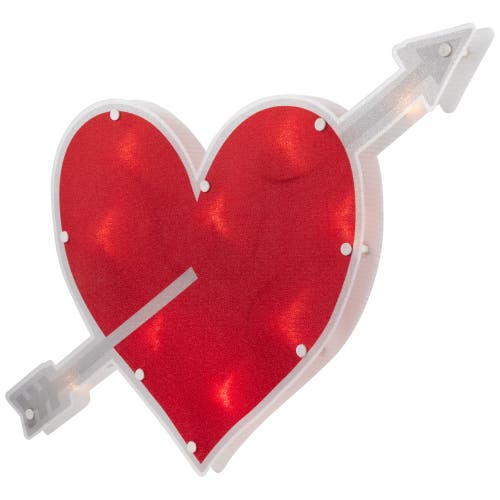 Northlight 18" Red And White Lighted Heart With Arrow Valentine's Day Window Silhouette In Red
