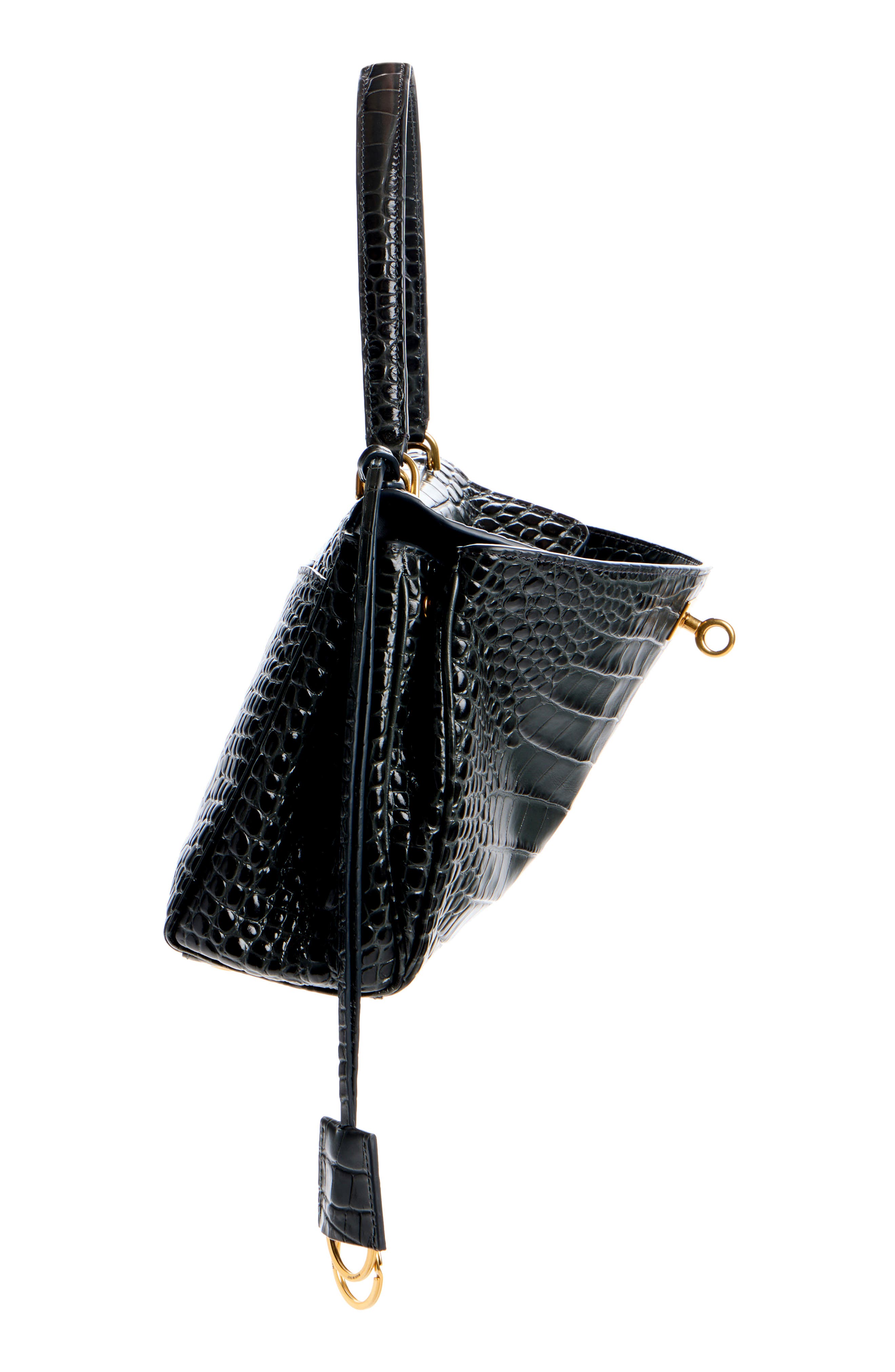 Balenciaga Rodeo Croc Embossed Leather Handbag, Alternate, color, 1000 Black