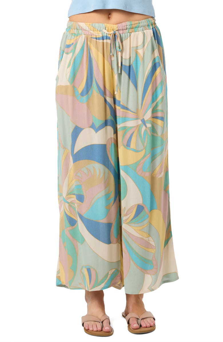 O'Neill Rosalie Butterfly Print Wide Leg Ankle Pants, Main, color, Desert Sage