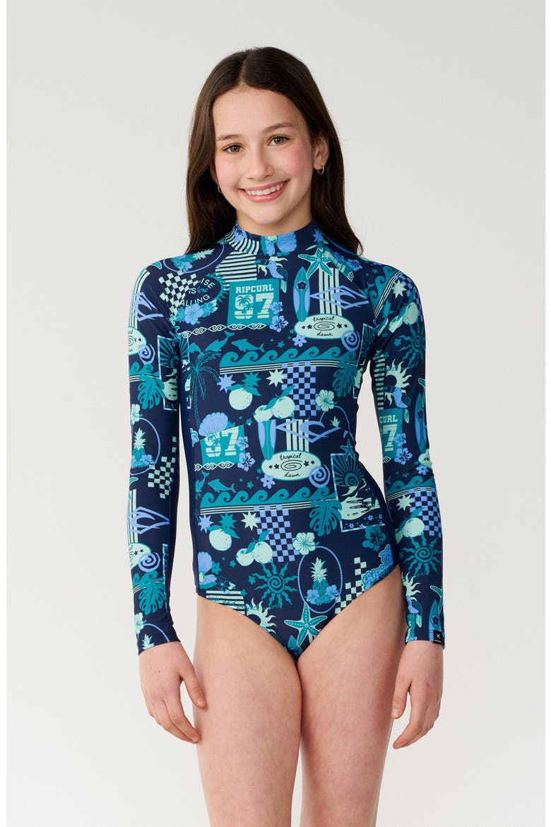 Kids' Costa del Sol Long Sleeve One-Piece Swimsuit, Main, color, NAUTICAL BLUE
