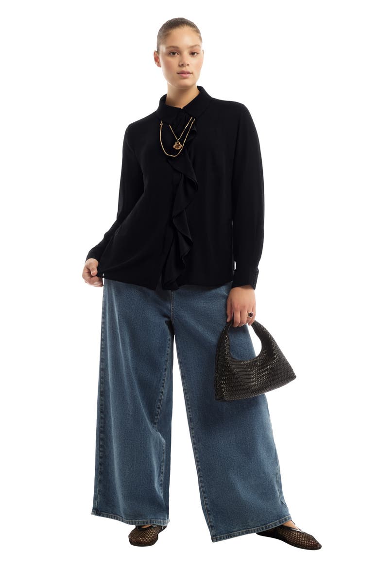 Ruffled Georgette Blouse, Main, color, BLACK ONYX