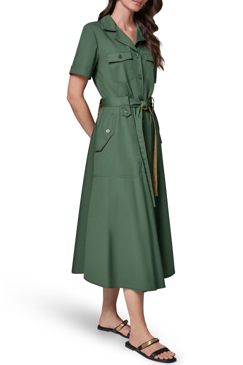 Short Sleeve Stretch Cotton Shirtdress, Alternate, color, VERDE/ FAWN