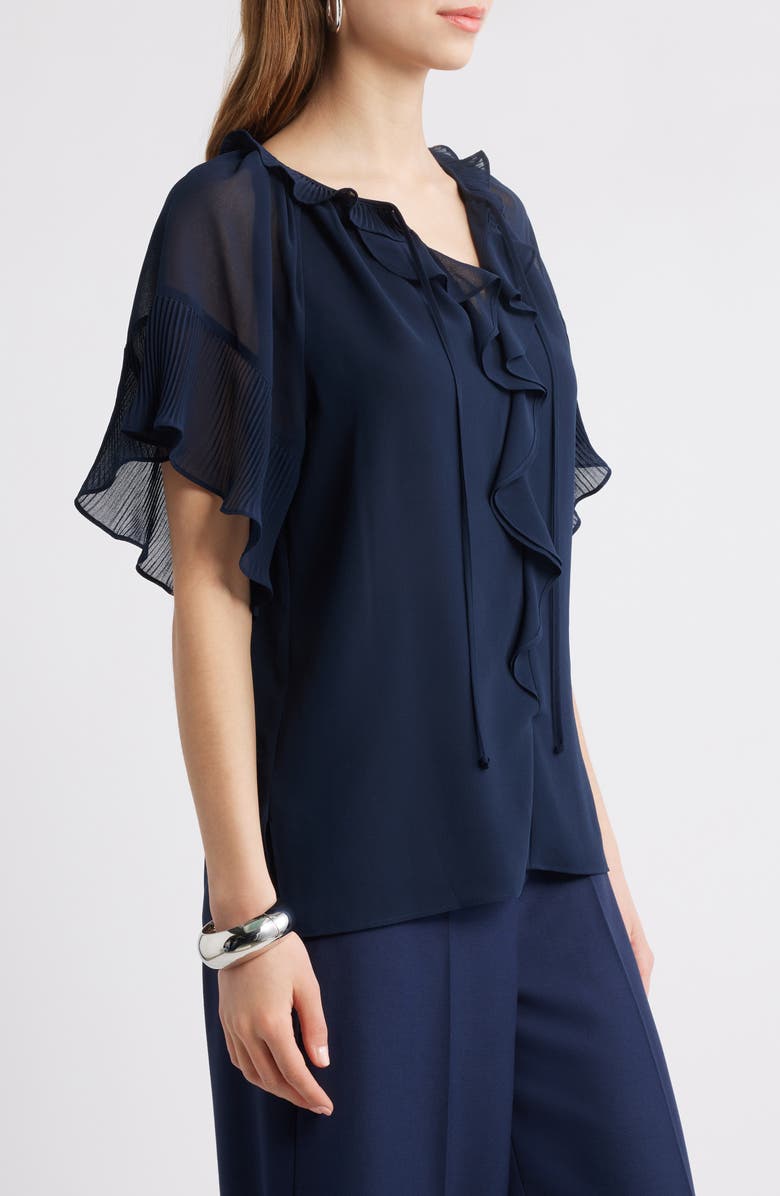 KOBI HALPERIN Ruffle Flutter Sleeve Chiffon Top, Alternate, color, Navy