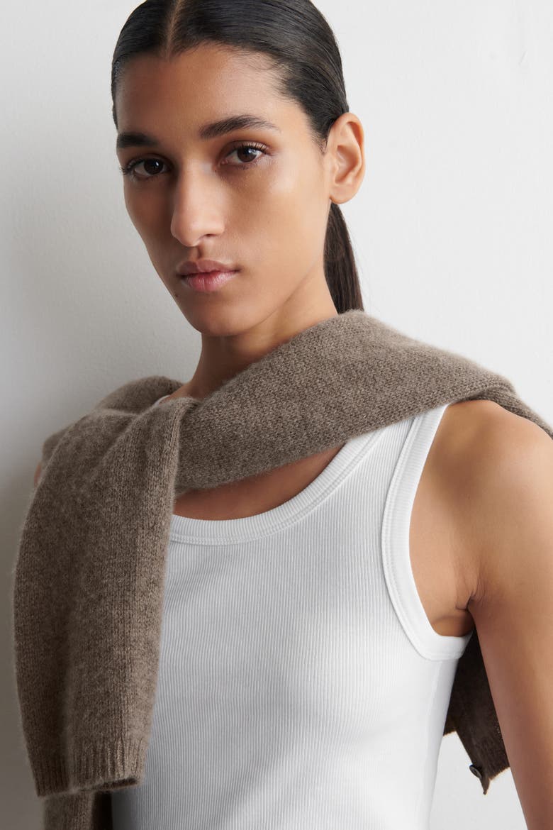 Ribbed-Cotton Round-Neck Tank Top, Alternate, color, WHITE