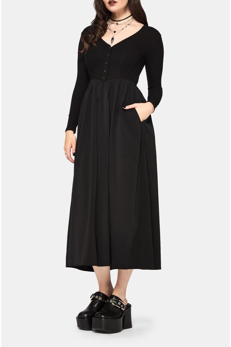 Torrent Button Up Midi Dress, Alternate, color, Black