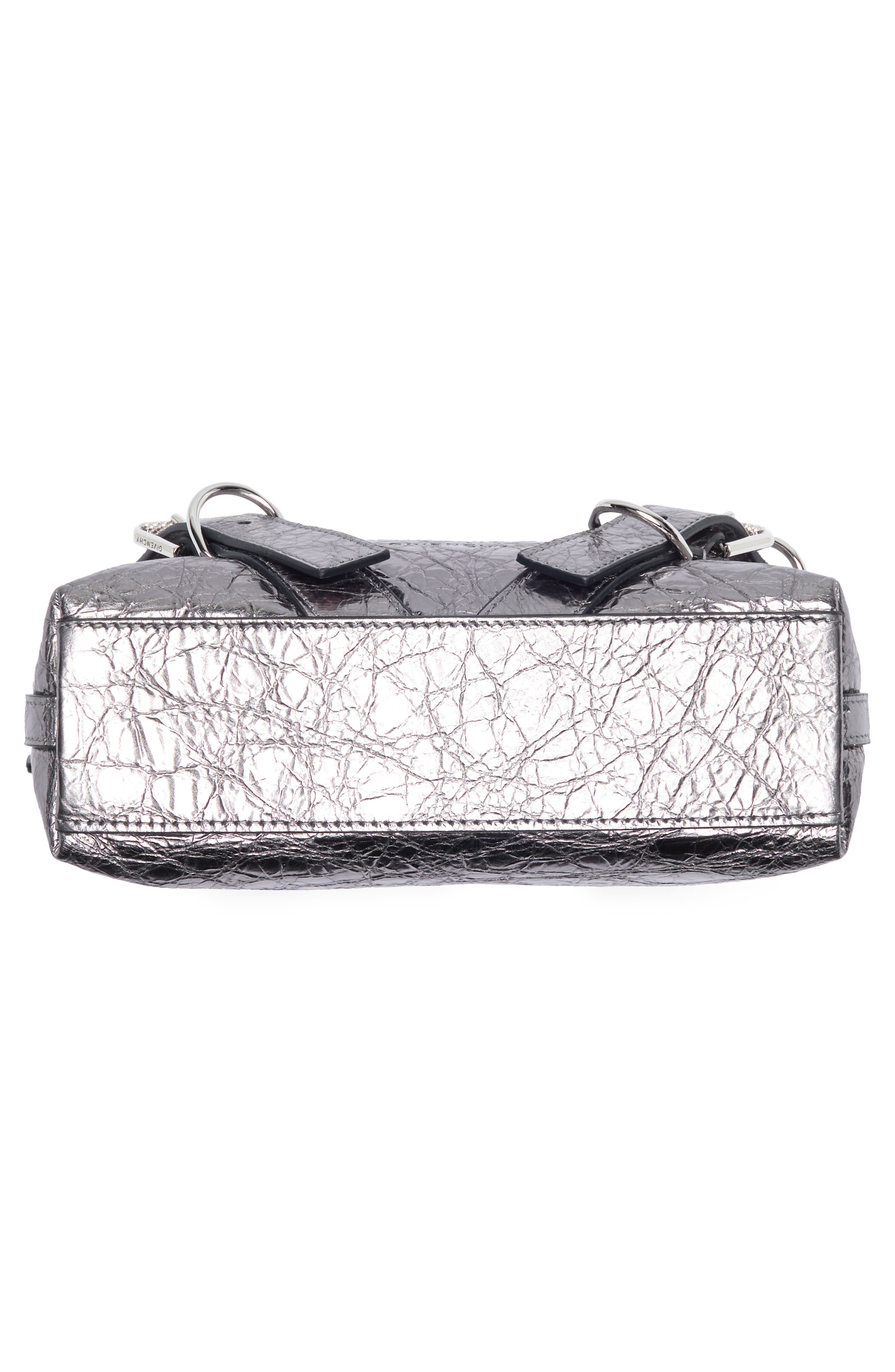 Small Voyou Crinkled Metallic Leather Shoulder Bag, Alternate, color, SILVERY GREY