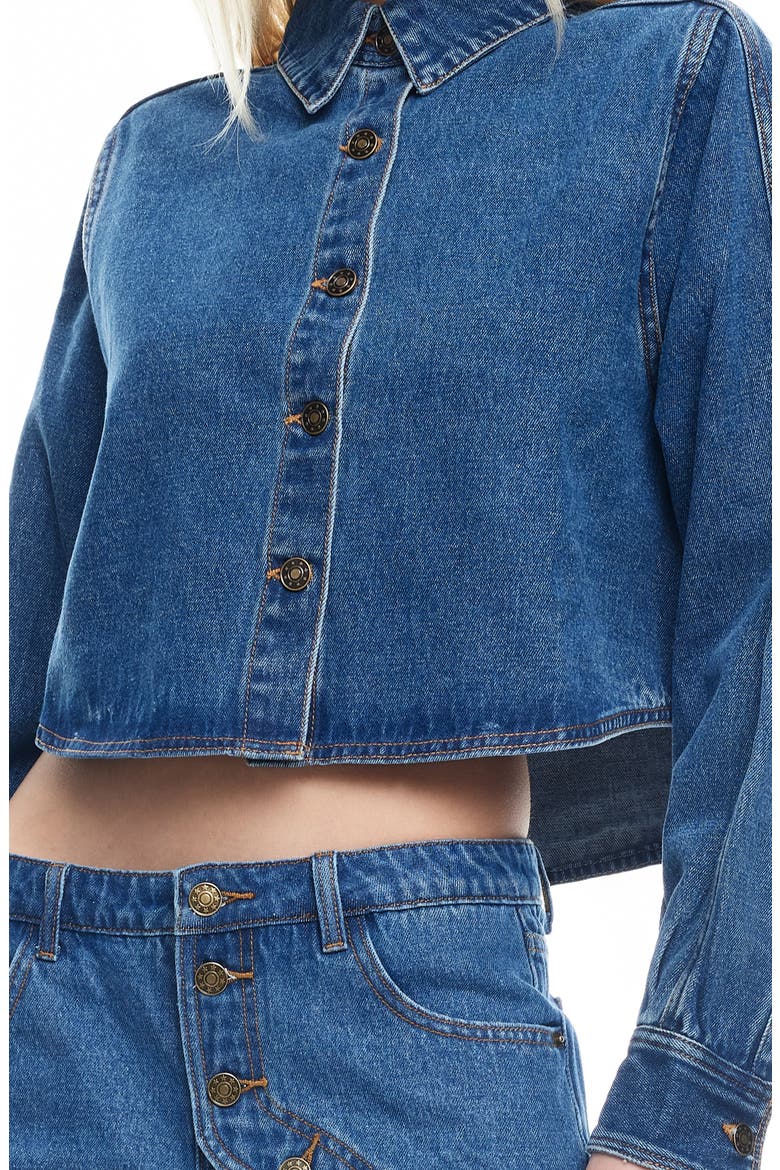 Sundrenched Denim Crop Button-Up Shirt, Alternate, color, MID WASH