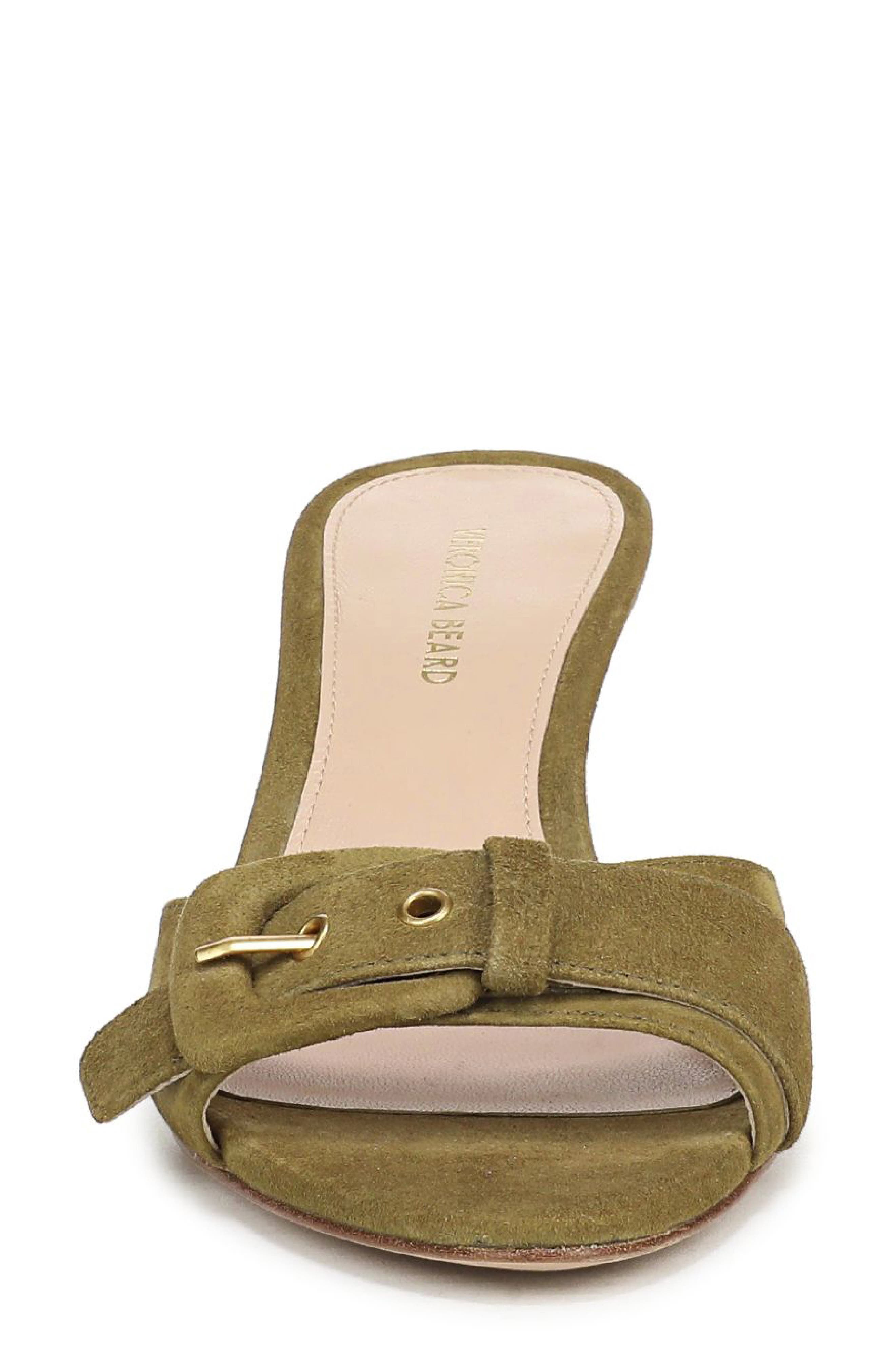 Tia Buckle Slide Sandal, Alternate, color, FENNEL GREEN SUEDE