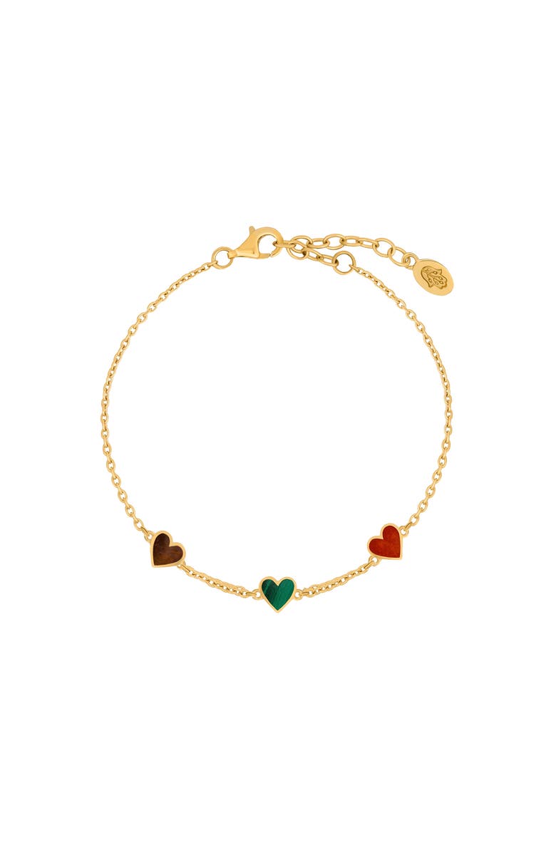Karma and Luck Heart Desire Multi Stone Heart Bracelet, Main, color, Gold