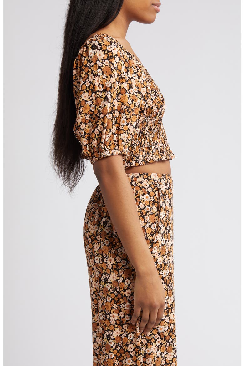Sea of Dreams Floral Smocked Crop Top, Alternate, color, BROWN