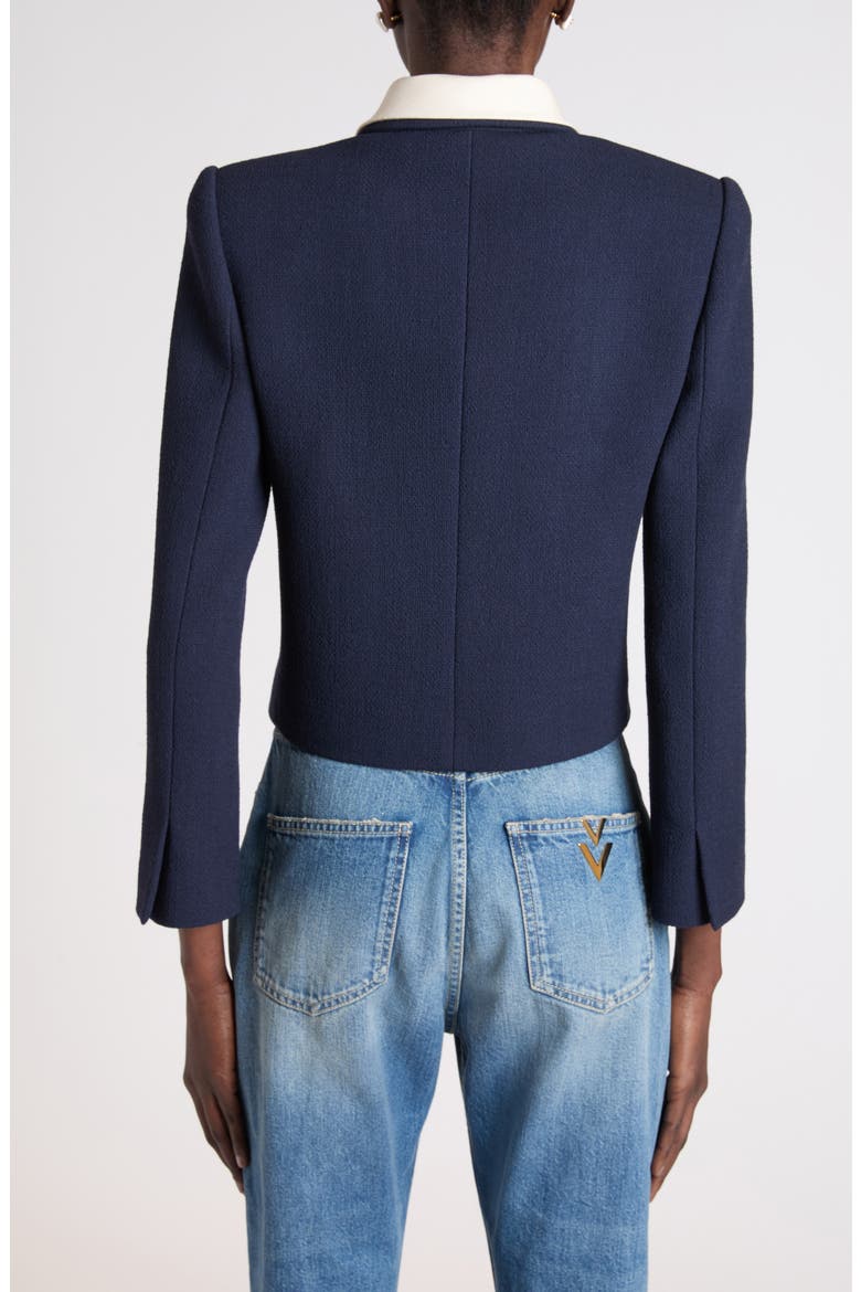 Layered Collar & Bow Wool Crepe Jacket, Alternate, color, NAVY MULTI