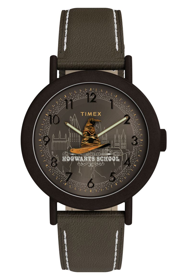 Harry Potter x Timex Weekender Sorting Hat 37mm Leather Strap Watch, Main, color, BRONZE-TONE