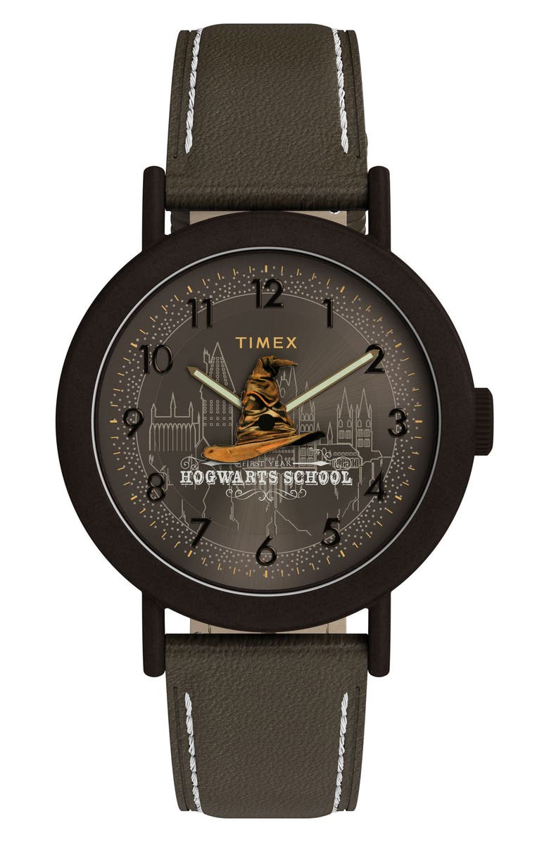 Timex<sup>®</sup> Harry Potter x Timex Weekender Sorting Hat 37mm Leather Strap Watch, Main, color, Bronze-Tone