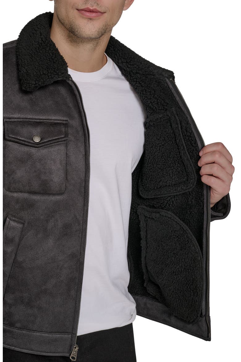Faux Shearling Lined Trucker Jacket, Alternate, color, BLACK
