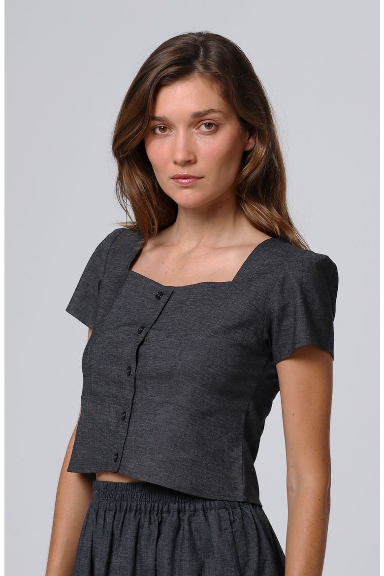 Hemp Blend Button Front Top, Alternate, color, washed black
