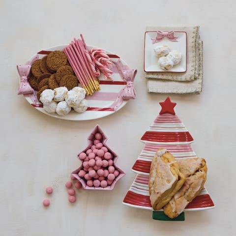Hand-Painted Stoneware Platter with Scalloped Bow Edge