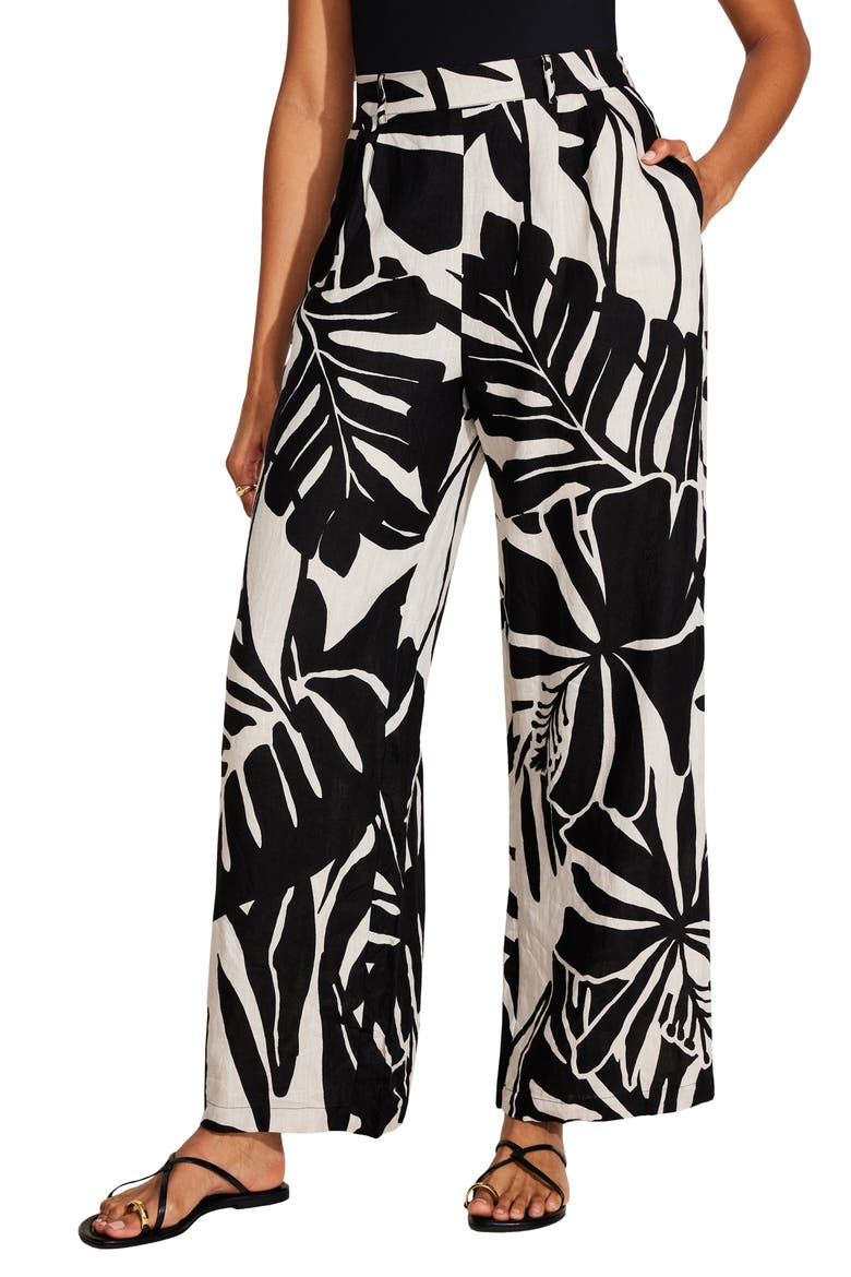 The Getaway High Waist Wide Leg Linen Cover-up Pants, Main, color, GRAPHIC JUNGLE ECOLUX