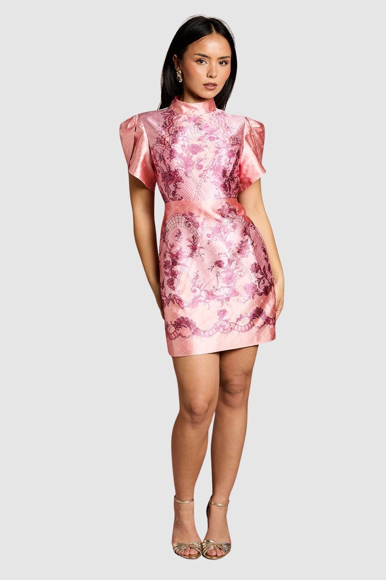 Petite Floral Tulip Sleeve Mini Dress, Alternate, color, Pink