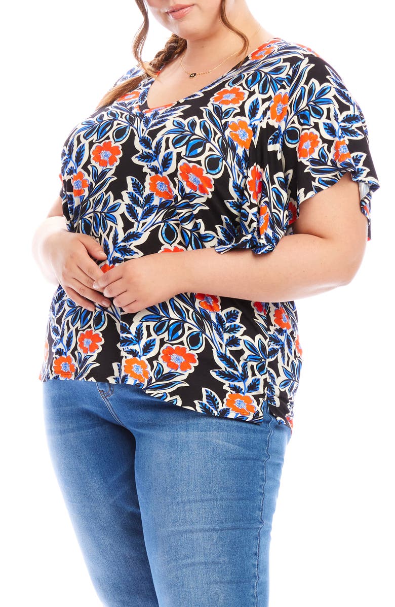 Karen Kane Floral Flutter Sleeve Jersey Top, Alternate, color, Print
