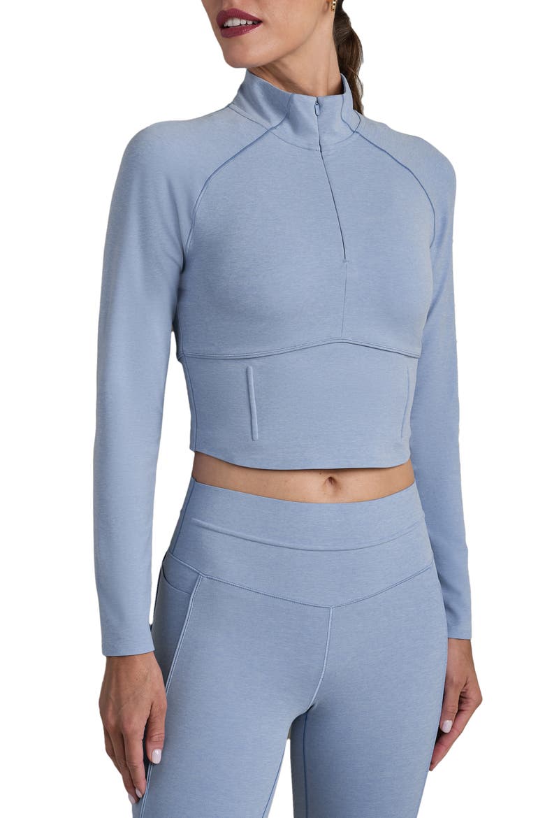 Heather Revive Crop Quarter Zip Top, Main, color, FOREVER BLUE HE