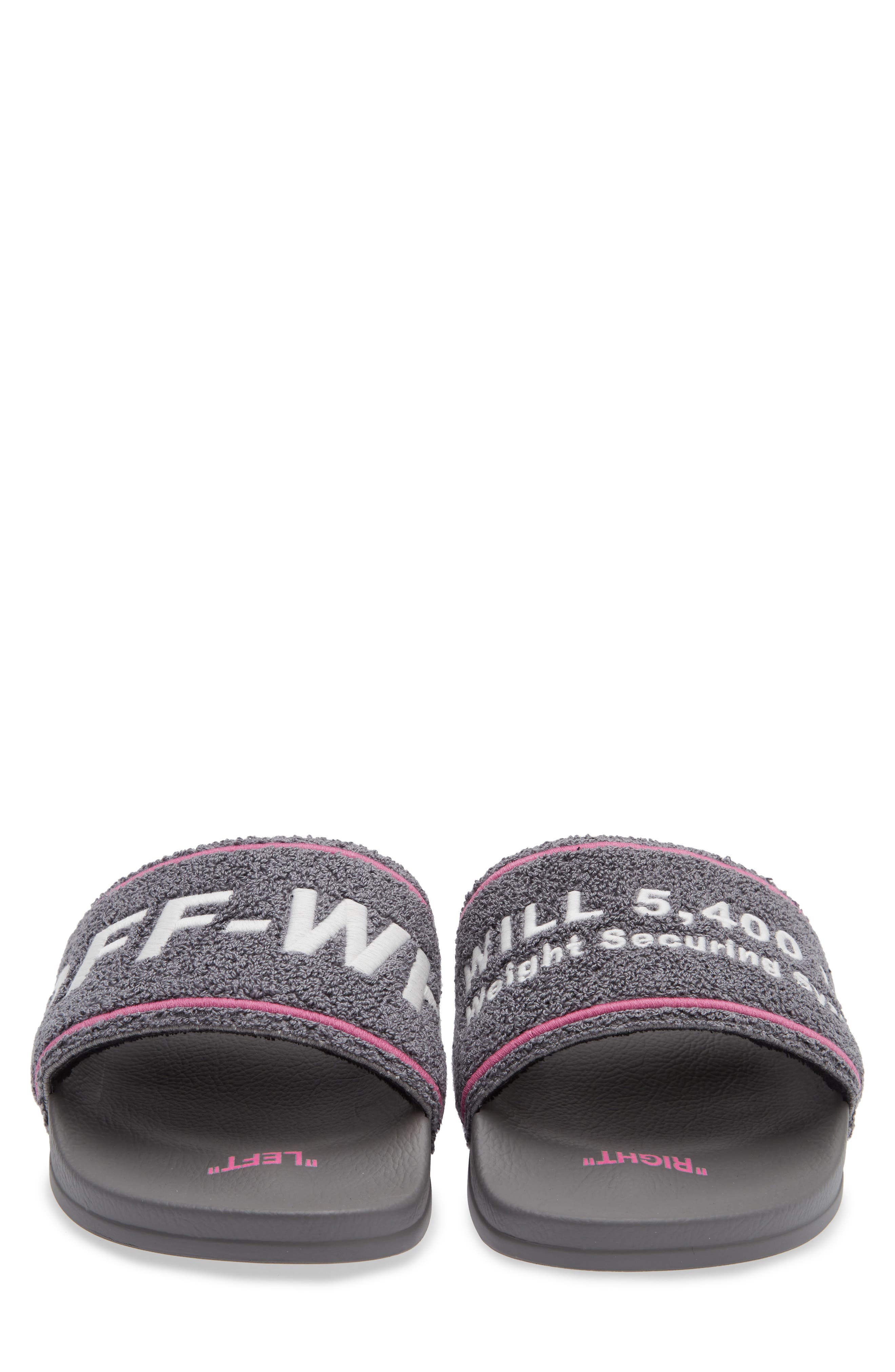 Off-White Towel Embroidered Slide Sandal, Alternate, color, 