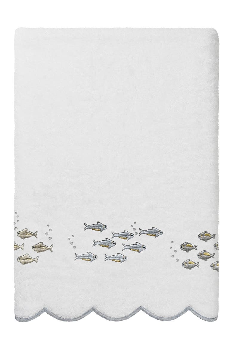 3-Piece Fish School Embroidered Turkish Cotton Towel Set, Alternate, color, WHITE/ GRAY