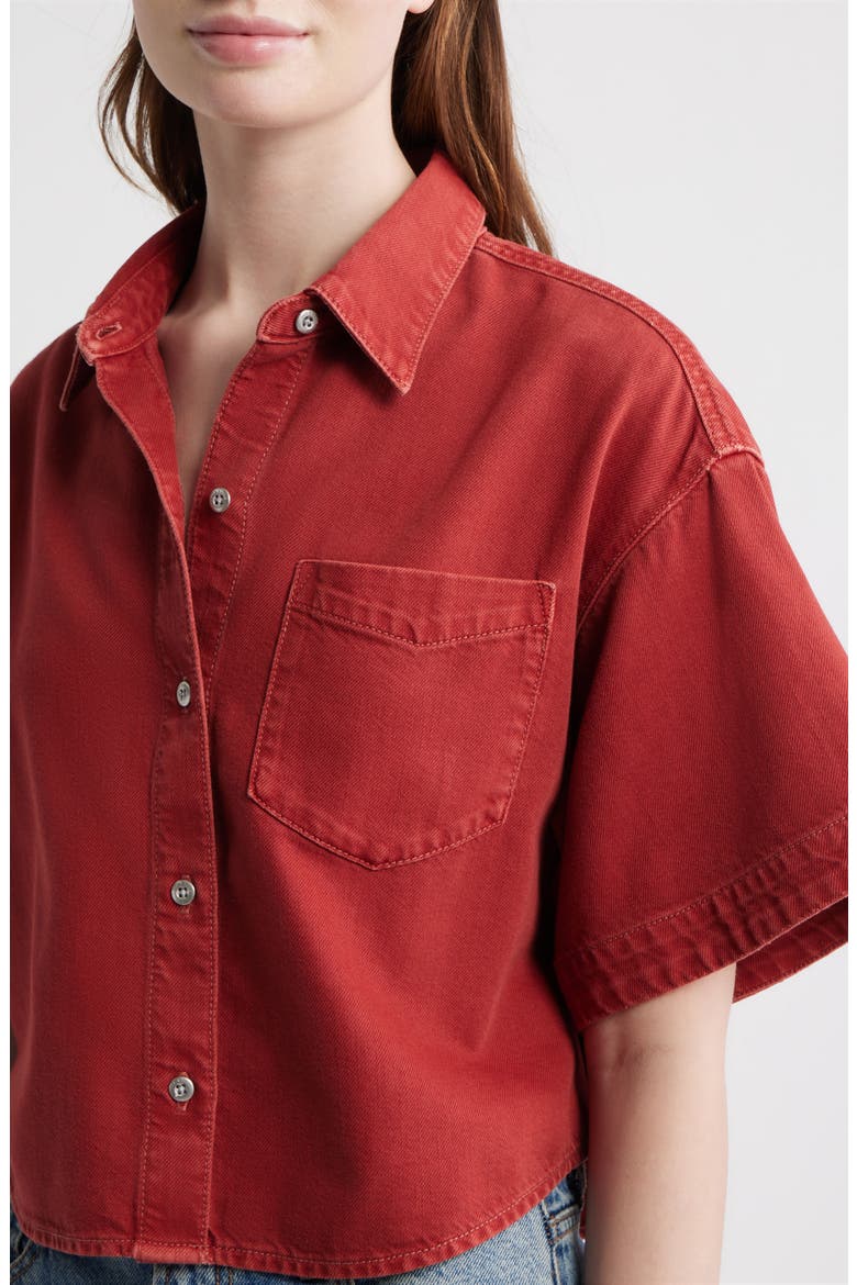 Marin Crop Cotton Blend Button-Up Shirt, Alternate, color, SIENNA STNE
