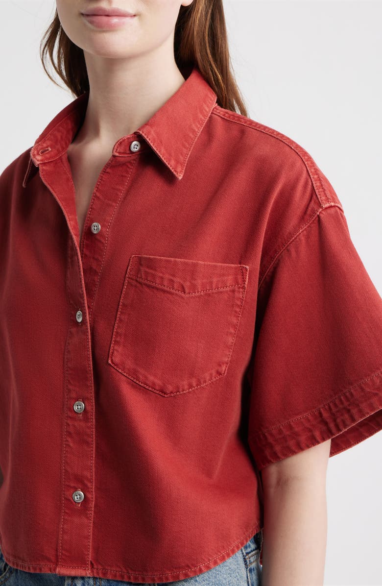 rag & bone Marin Crop Cotton Blend Button-Up Shirt, Alternate, color, Sienna Stne