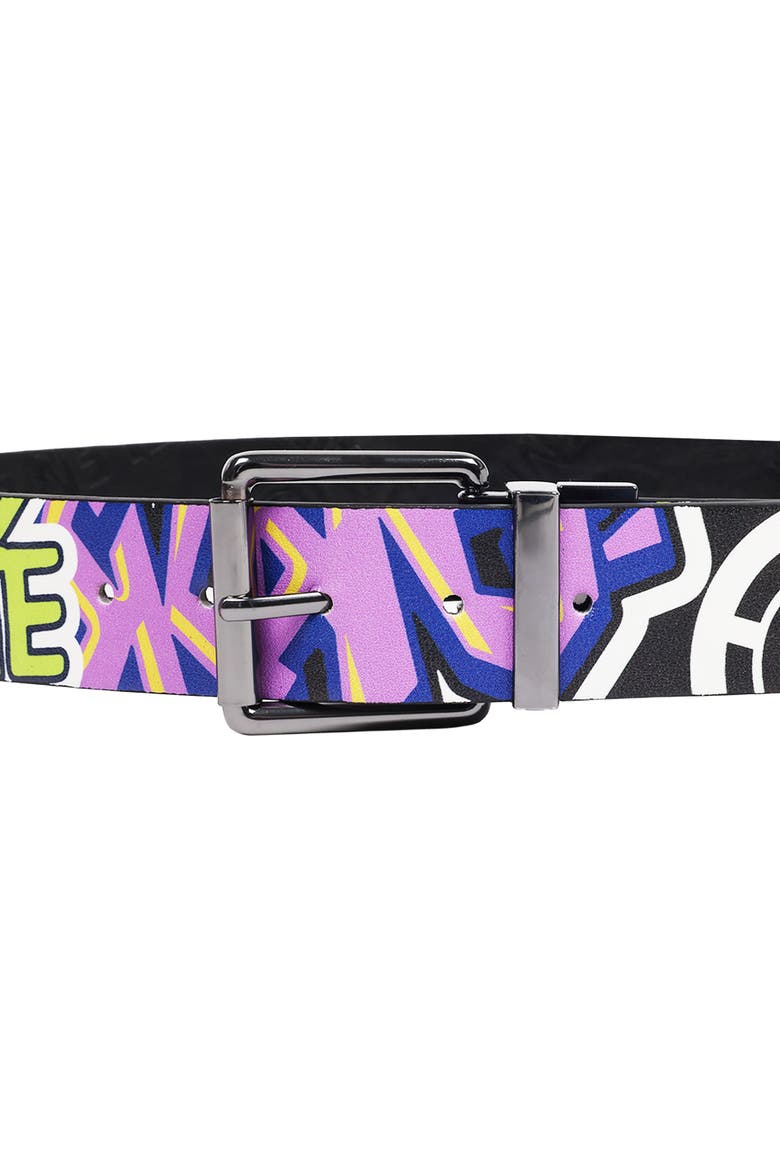 PU Reversible Belt with Debossed Logo & Graphic Print, Alternate, color, BLACK