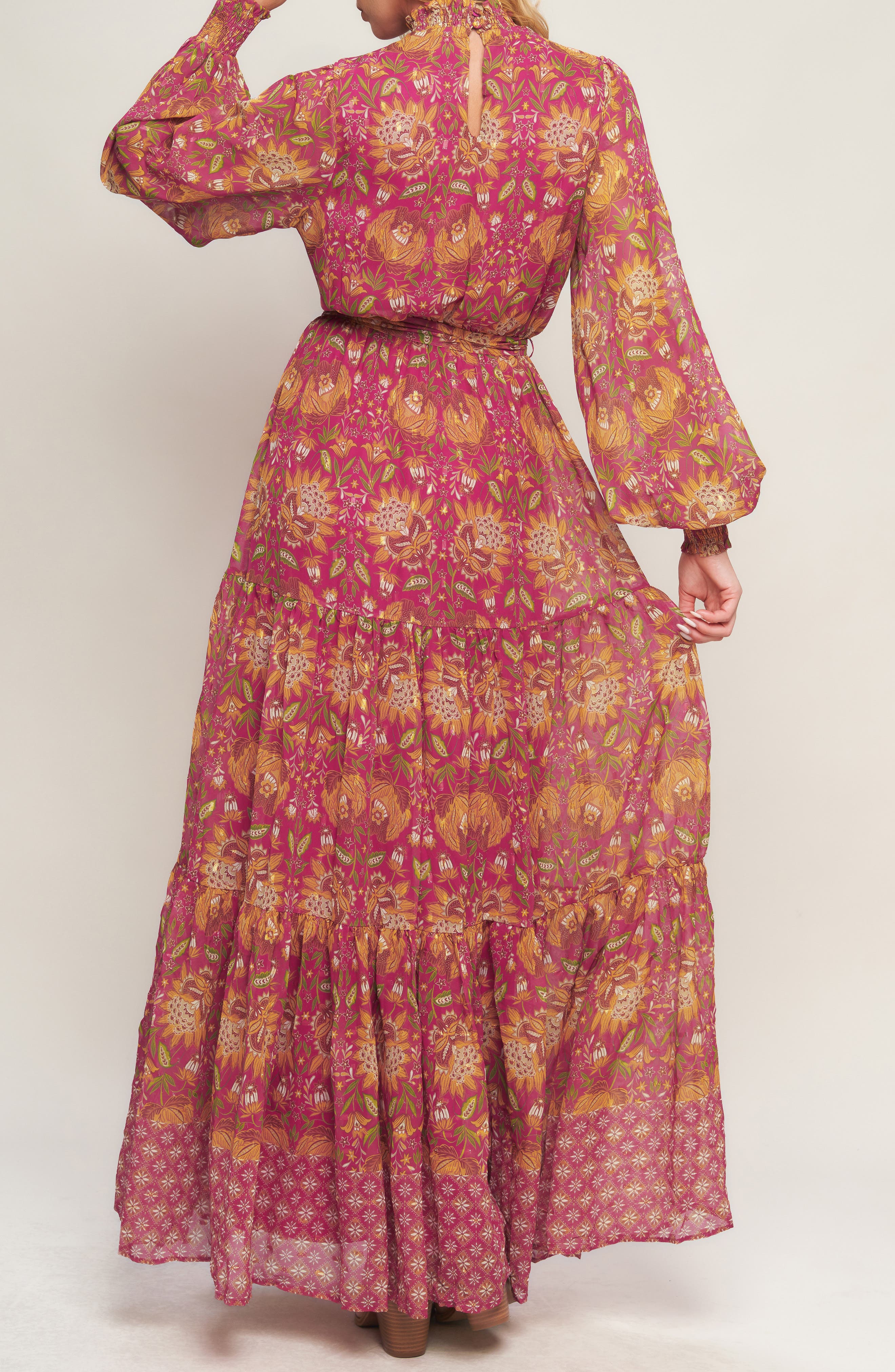 Floral Balloon Sleeve Tiered Maxi Dress - image 2