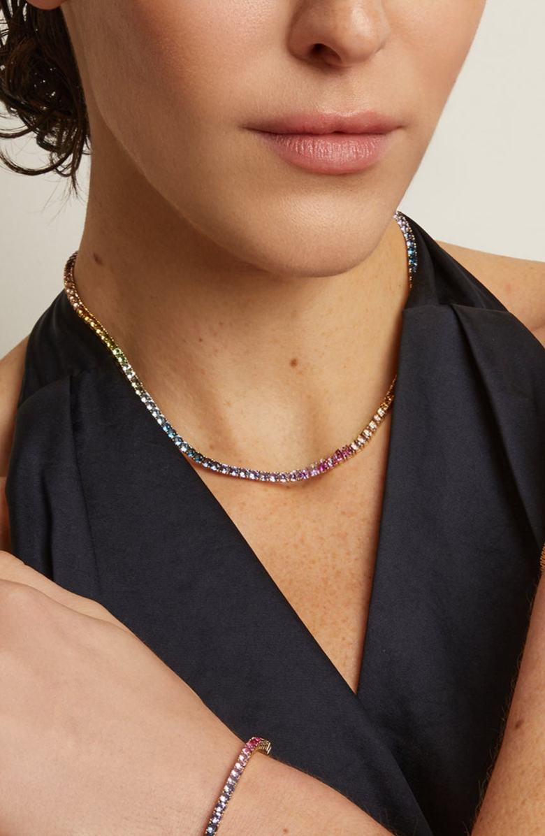 Aurate New York Ombré Rainbow Tennis Necklace, Alternate, color, Ombré Rainbow