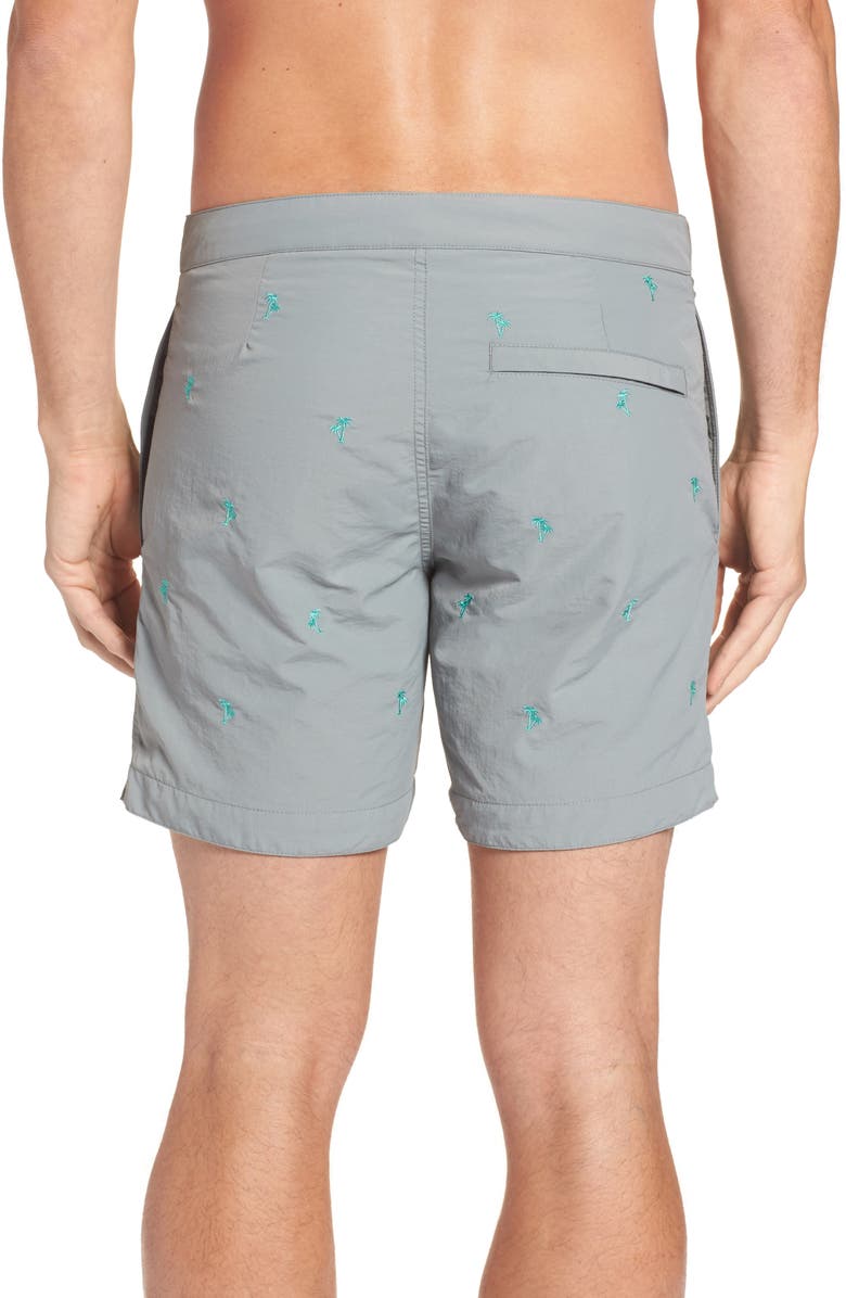 boto Aruba Tailored Fit Embroidered Palm Swim Trunks, Alternate, color, 