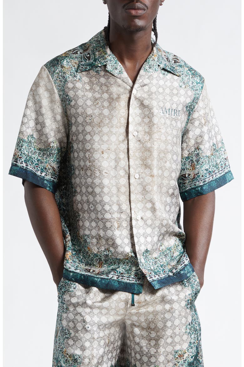 Monogram Bandana Print Silk Bowling Shirt (Men) | Nordstrom