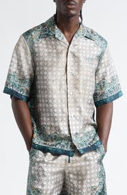 Monogram Bandana Print Silk Bowling Shirt (Men) | Nordstrom