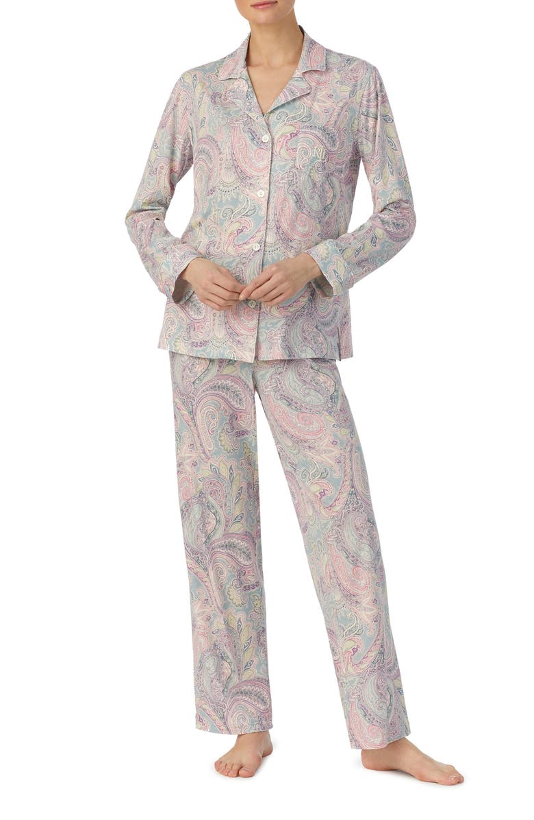 Lauren Ralph Lauren Paisley Long Sleeve Cotton Blend Pajamas, Main, color,