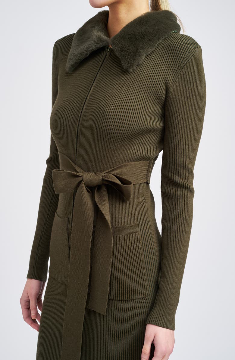 En Saison Long Sleeve Belted Midi Dress with Faux Fur Collar, Alternate, color,