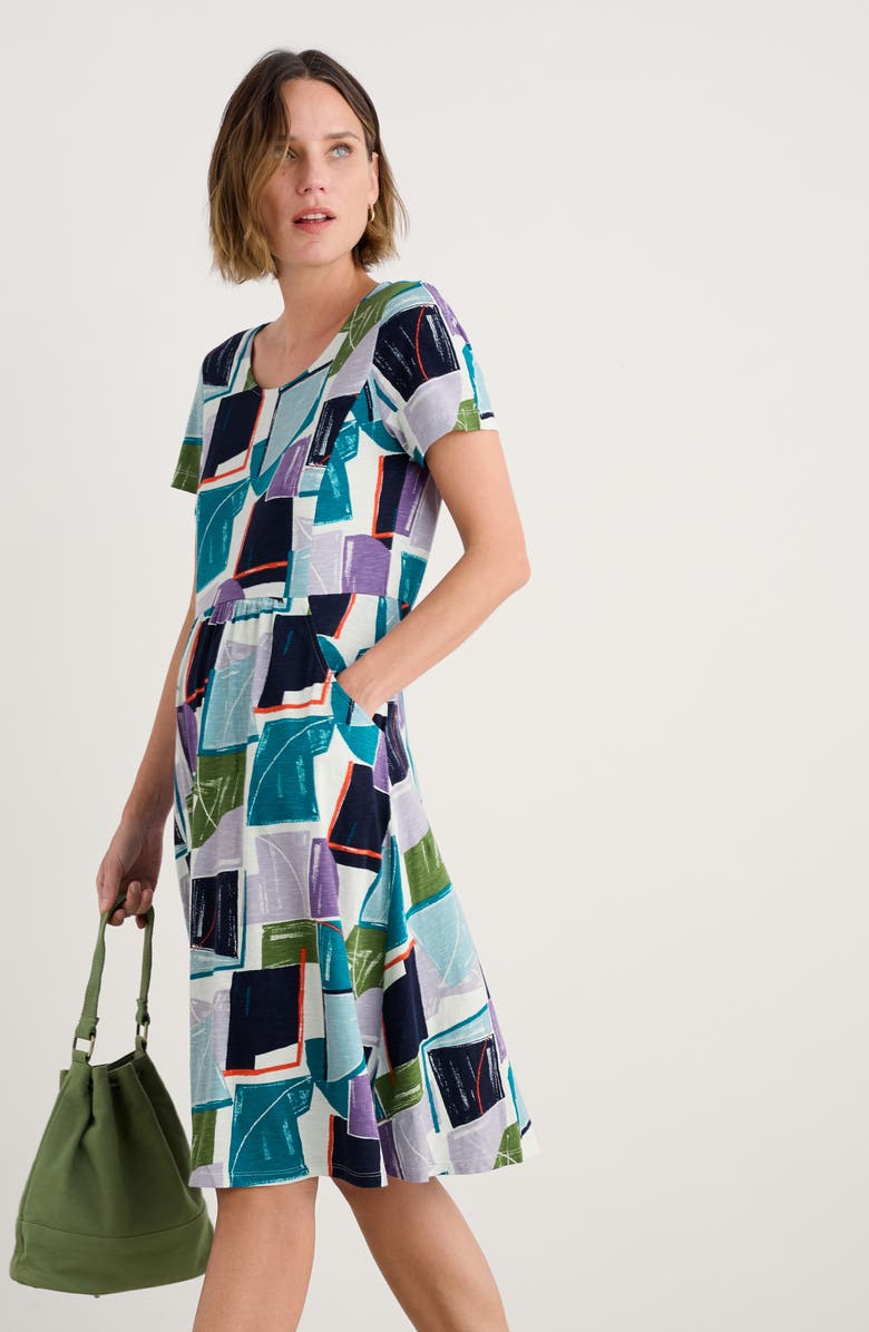 Seasalt Cornwall Enor Print Organic Cotton Fit & Flare Dress, Alternate, color, Block Shapes Mix