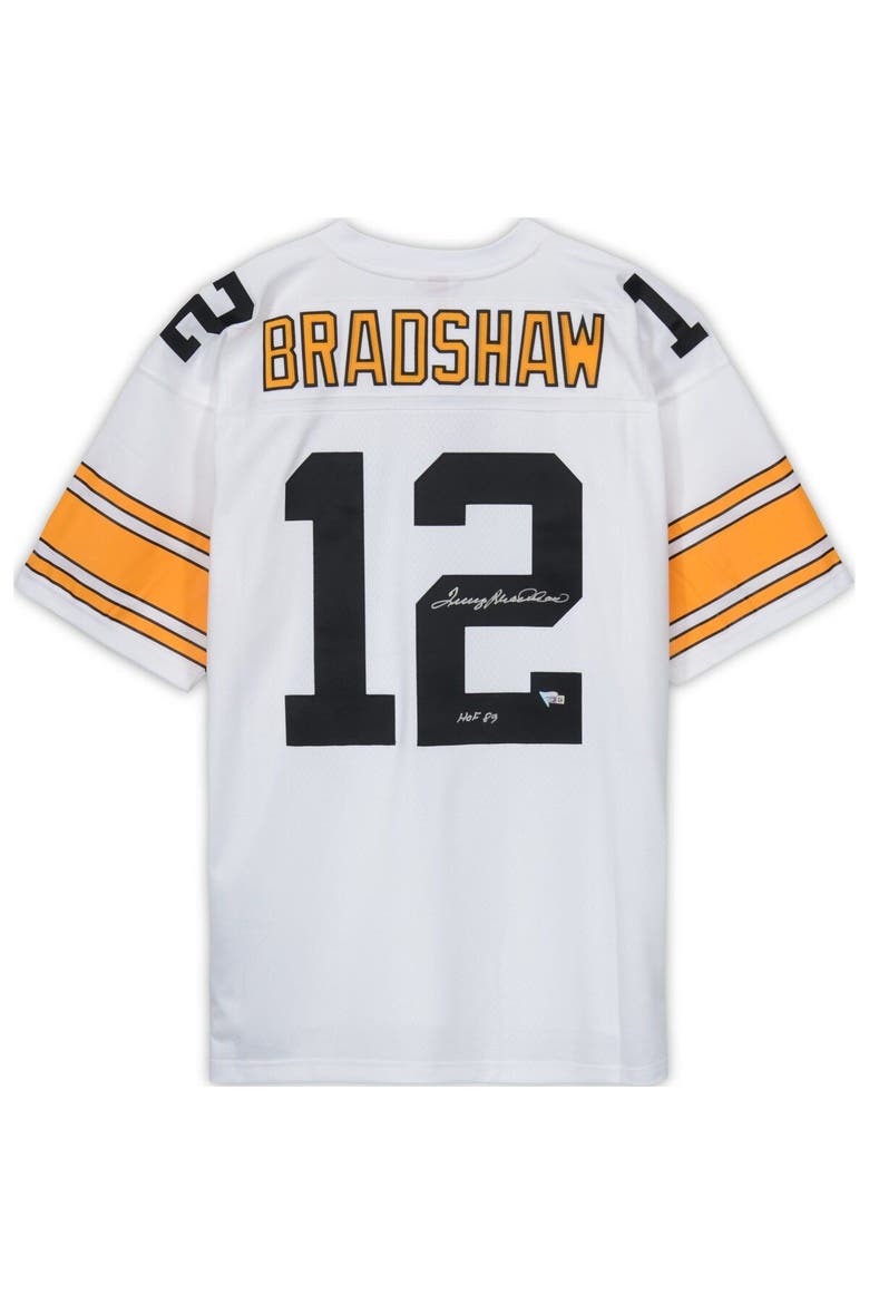 Terry Bradshaw Pittsburgh Steelers Autographed White Mitchell & Ness Replica Jersey with "HOF 89" Inscription, Alternate, color, White