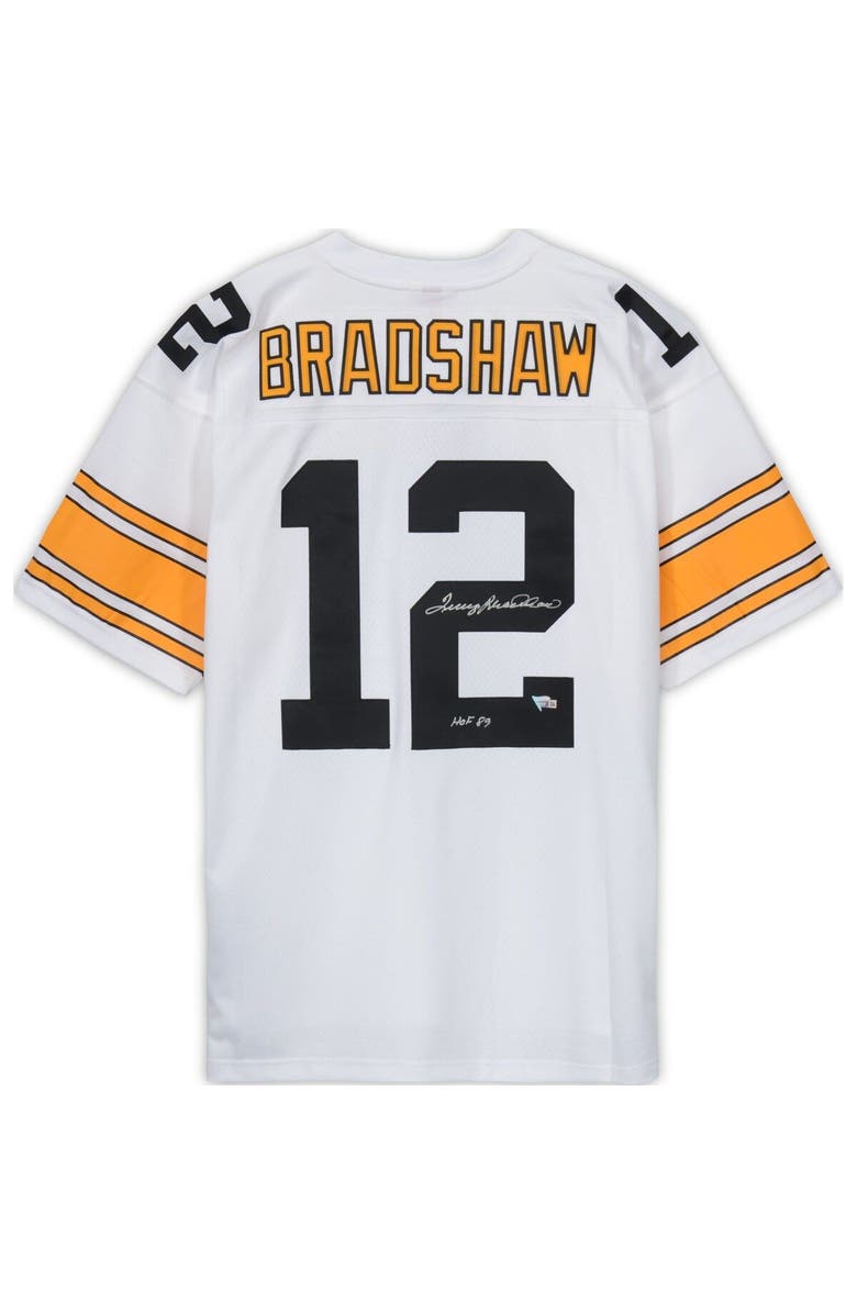 FANATICS AUTHENTIC Terry Bradshaw Pittsburgh Steelers Autographed White Mitchell & Ness Replica Jersey with "HOF 89" Inscription, Alternate, color, 