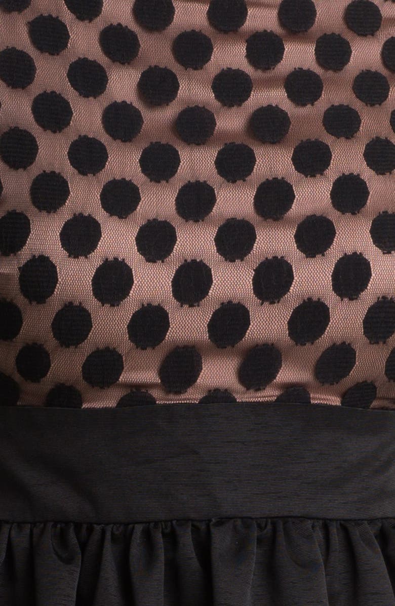 Eliza J Dot Mesh Bodice Fit & Flare Dress, Alternate, color, 